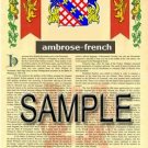 AMBROSE - FRENCH - Coat of Arms - Family Crest - Armorial GIFT! 8.5x11