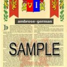 AMBROSE - GERMAN - Coat of Arms - Family Crest - Armorial GIFT! 8.5x11