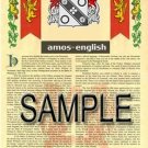 AMOS - ENGLISH - Coat of Arms - Family Crest - Armorial GIFT! 8.5x11