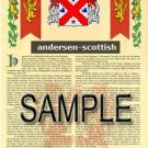 ANDERSEN - SCOTTISH - Coat of Arms - Family Crest - Armorial GIFT! 8.5x11