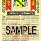 ANDRADE - PORTUGUESE - Coat of Arms - Family Crest - Armorial GIFT! 8.5x11