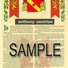 ANTHONY - AUSTRIAN - Coat of Arms - Family Crest - Armorial GIFT! 8.5x11