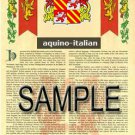 AQUINO - ITALIAN - Coat of Arms - Family Crest - Armorial GIFT! 8.5x11