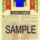 ARCHER - ENGLISH - Coat of Arms - Family Crest - Armorial GIFT! 8.5x11