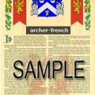 ARCHER - FRENCH - Coat of Arms - Family Crest - Armorial GIFT! 8.5x11