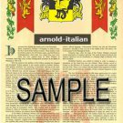 ARNOLD - ITALIAN - Coat of Arms - Family Crest - Armorial GIFT! 8.5x11