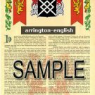 ARRINGTON - ENGLISH - Coat of Arms - Family Crest - Armorial GIFT! 8.5x11