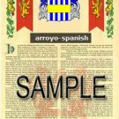 ARROYO - SPANISH - Coat of Arms - Family Crest - Armorial GIFT! 8.5x11