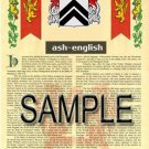 ASH - ENGLISH - Coat of Arms - Family Crest - Armorial GIFT! 8.5x11