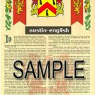 AUSTIN - ENGLISH - Coat of Arms - Family Crest - Armorial GIFT! 8.5x11