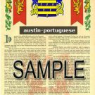 AUSTIN - PORTUGUESE - Coat of Arms - Family Crest - Armorial GIFT! 8.5x11