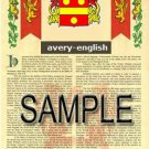 AVERY - ENGLISH - Coat of Arms - Family Crest - Armorial GIFT! 8.5x11