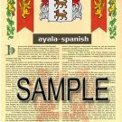 AYALA - SPANISH - Coat of Arms - Family Crest - Armorial GIFT! 8.5x11
