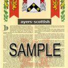 AYERS - SCOTTISH - Coat of Arms - Family Crest - Armorial GIFT! 8.5x11