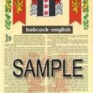 BABCOCK - ENGLISH - Coat of Arms - Family Crest - Armorial GIFT! 8.5x11