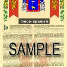 BACA - SPANISH - Coat of Arms - Family Crest - Armorial GIFT! 8.5x11