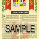 BAIN - SCOTTISH - Coat of Arms - Family Crest - Armorial GIFT! 8.5x11