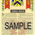 BAKER - DUTCH - Coat of Arms - Family Crest - Armorial GIFT! 8.5x11