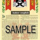 BAKER - ENGLISH - Coat of Arms - Family Crest - Armorial GIFT! 8.5x11