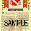 BAKER - GERMAN - Coat of Arms - Family Crest - Armorial GIFT! 8.5x11