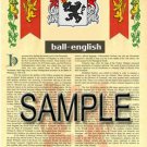 BALL - ENGLISH - Coat of Arms - Family Crest - Armorial GIFT! 8.5x11 BALL - ENGLISH - Coat of Arms - Family Crest - Armorial GIFT! 8.5x11