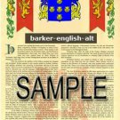 BARKER - ENGLISH - ALT - Coat of Arms - Family Crest - Armorial GIFT! 8.5x11