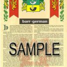 BARR - GERMAN - Coat of Arms - Family Crest - Armorial GIFT! 8.5x11