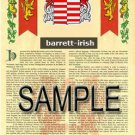 BARRETT - IRISH - Coat of Arms - Family Crest - Armorial GIFT! 8.5x11