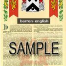 BARRON - ENGLISH - Coat of Arms - Family Crest - Armorial GIFT! 8.5x11