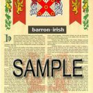 BARRON - IRISH - Coat of Arms - Family Crest - Armorial GIFT! 8.5x11