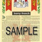 BARRY - FRENCH - Coat of Arms - Family Crest - Armorial GIFT! 8.5x11