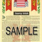 BARRY - IRISH - Coat of Arms - Family Crest - Armorial GIFT! 8.5x11