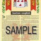 BARTON - ENGLISH - Coat of Arms - Family Crest - Armorial GIFT! 8.5x11
