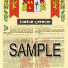 BARTON - GERMAN - Coat of Arms - Family Crest - Armorial GIFT! 8.5x11