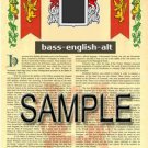 BASS - ENGLISH - ALT - Coat of Arms - Family Crest - Armorial GIFT! 8.5x11