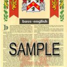 BASS - ENGLISH - Coat of Arms - Family Crest - Armorial GIFT! 8.5x11