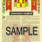 BATEMAN - ENGLISH - Coat of Arms - Family Crest - Armorial GIFT! 8.5x11