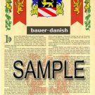 BAUER - DANISH - Coat of Arms - Family Crest - Armorial GIFT! 8.5x11