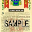 BAUER - GERMAN - Coat of Arms - Family Crest - Armorial GIFT! 8.5x11