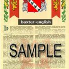 BAXTER - ENGLISH - Coat of Arms - Family Crest - Armorial GIFT! 8.5x11