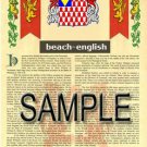 BEACH - ENGLISH - Coat of Arms - Family Crest - Armorial GIFT! 8.5x11