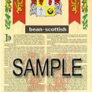 BEAN - SCOTTISH - Coat of Arms - Family Crest - Armorial GIFT! 8.5x11
