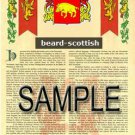 BEARD - SCOTTISH - Coat of Arms - Family Crest - Armorial GIFT! 8.5x11