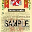 BEASLEY - ENGLISH - Coat of Arms - Family Crest - Armorial GIFT! 8.5x11