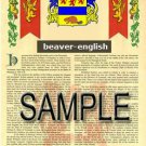 BEAVER - ENGLISH - Coat of Arms - Family Crest - Armorial GIFT! 8.5x11