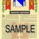 BEAVER - GERMAN - Coat of Arms - Family Crest - Armorial GIFT! 8.5x11
