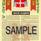 BECK - ENGLISH - Coat of Arms - Family Crest - Armorial GIFT! 8.5x11