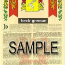 BECK - GERMAN - Coat of Arms - Family Crest - Armorial GIFT! 8.5x11