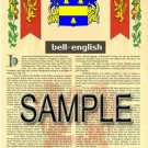 BELL - ENGLISH - Coat of Arms - Family Crest - Armorial GIFT! 8.5x11