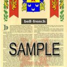 BELL - FRENCH - Coat of Arms - Family Crest - Armorial GIFT! 8.5x11